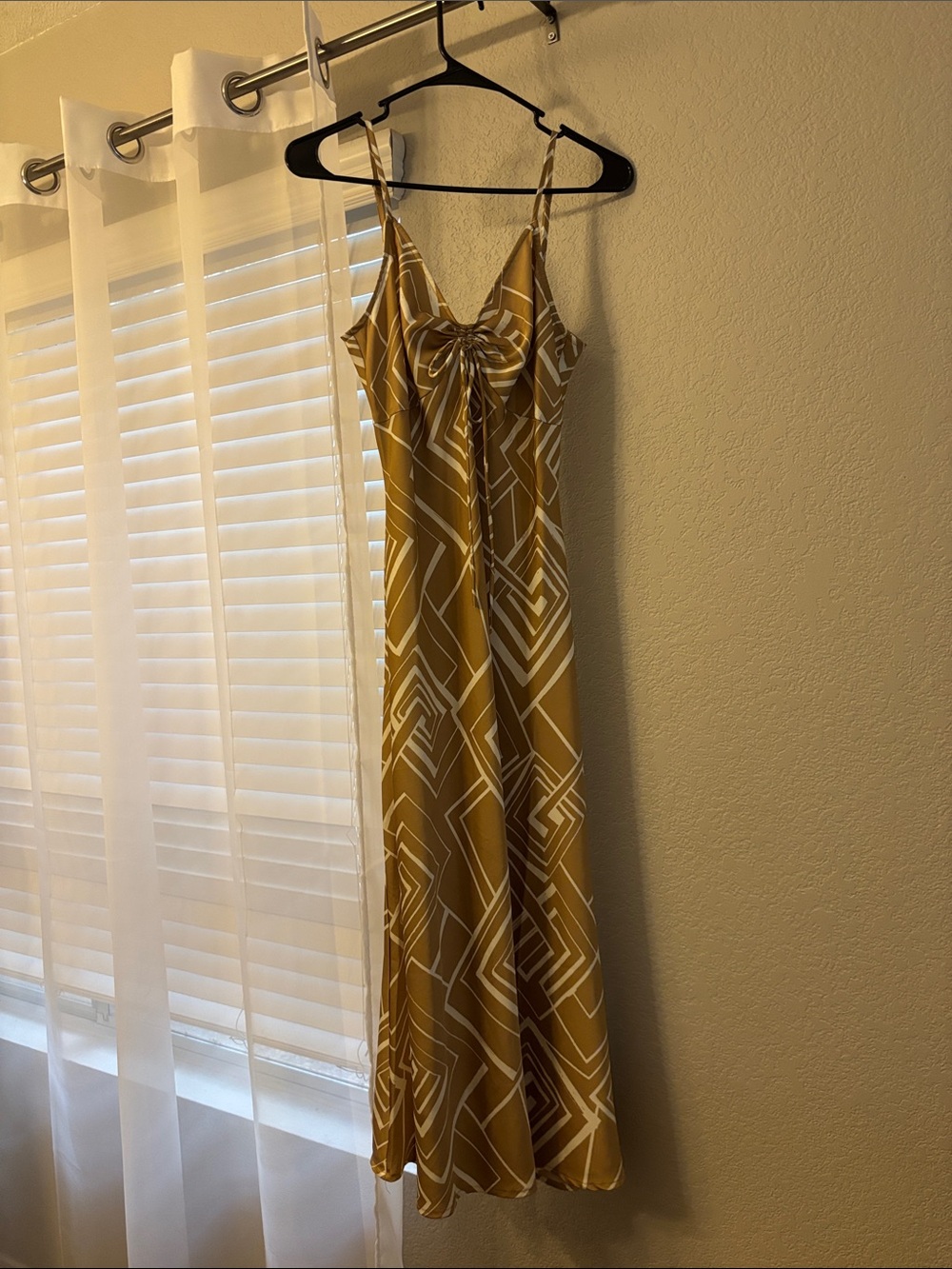 Geometric Tie-Front Maxi Slip Dress in Mustard - Women